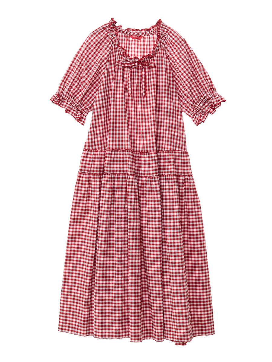 ギンガムチェックミディワンピース 詳細画像 アカ 1
