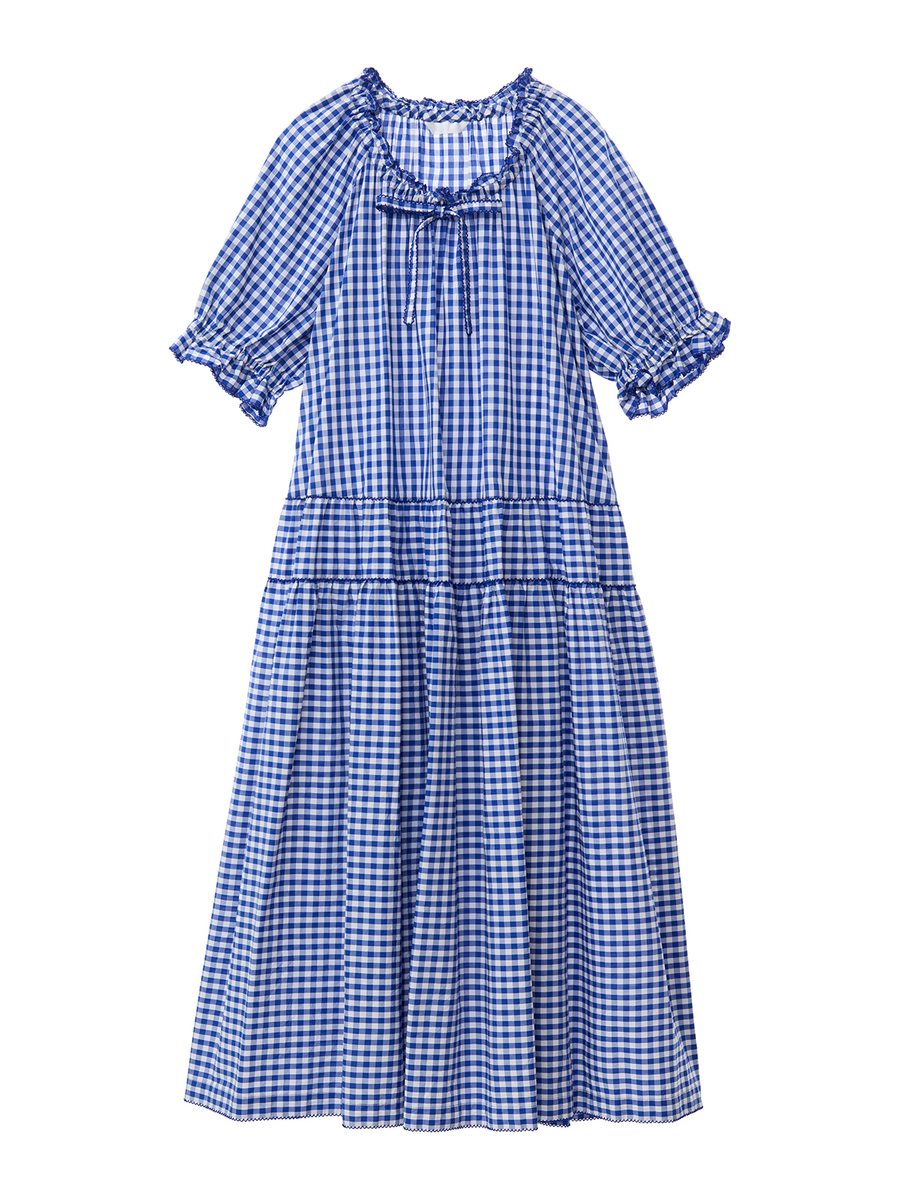 ギンガムチェックミディワンピース 詳細画像 ブルー 1