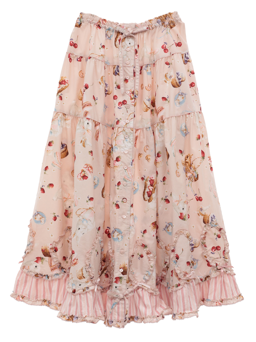 スイーツスプリングバニープリントパッチワークスカート 詳細画像 イチゴミルク 1