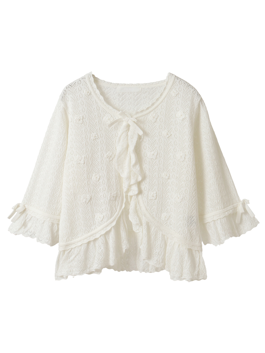 あじさいモチーフ使いニットボレロ 詳細画像 アイボリー 1