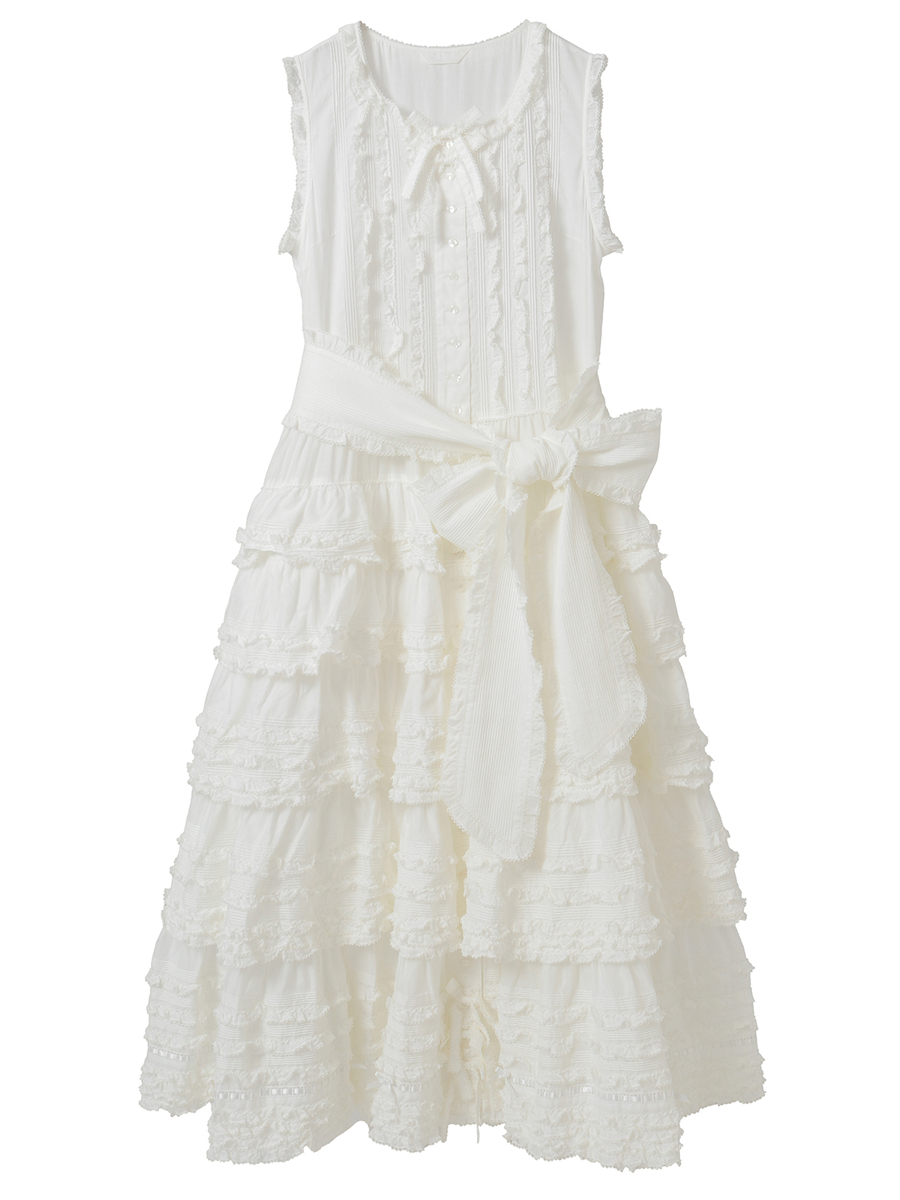 サッシュベルト付きローンフリルワンピース 詳細画像 シロ 1