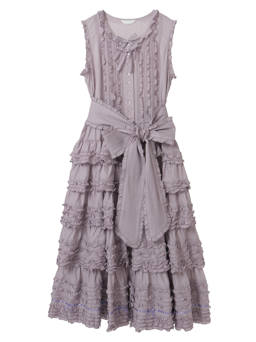 サッシュベルト付きローンフリルワンピース 詳細画像 ラベンダー 1