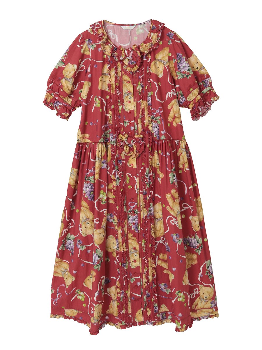 くま葡萄プリントワンピース 詳細画像 アカ 1