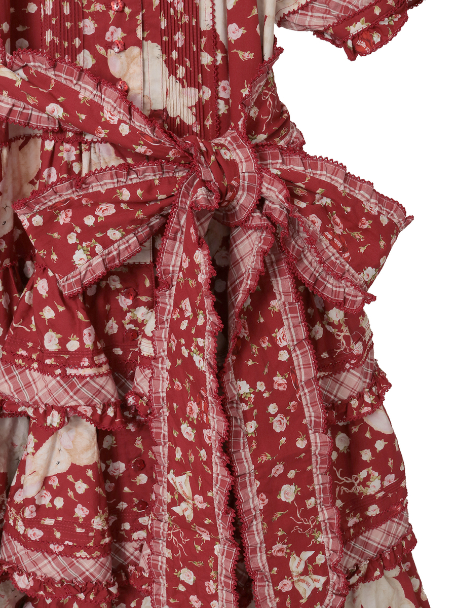 バラ園うさぎプリントパッチワークワンピース 詳細画像 アカ 10