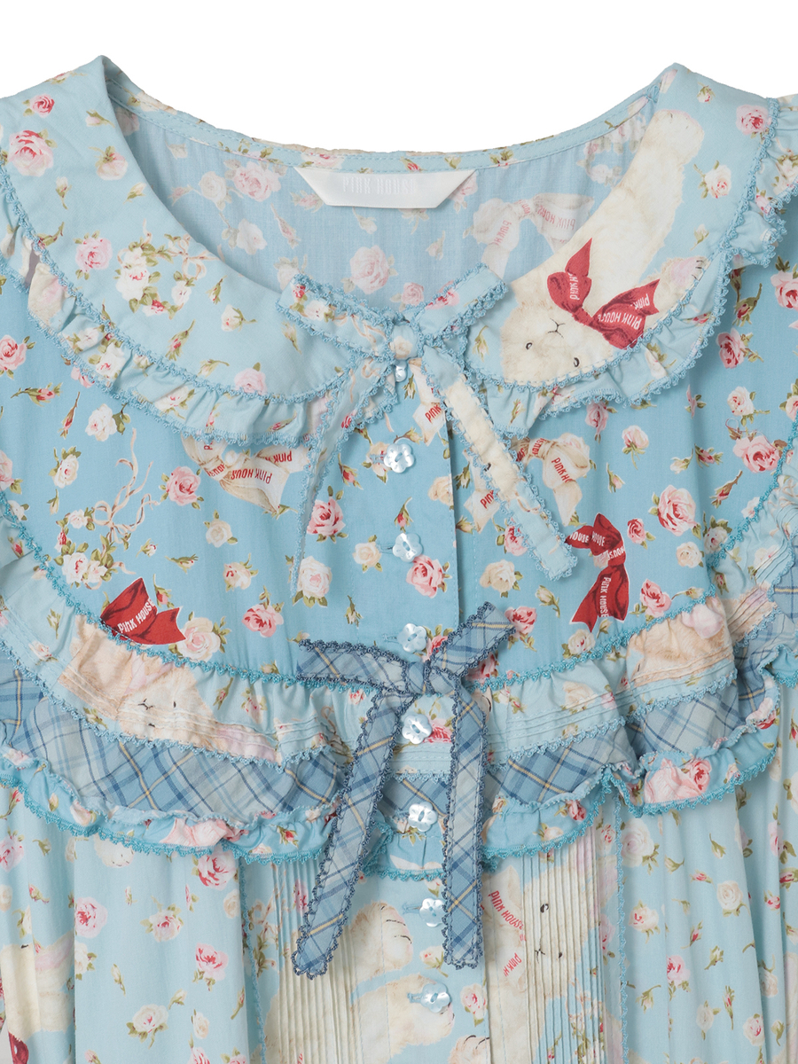 バラ園うさぎプリントパッチワークワンピース 詳細画像 アカ 11