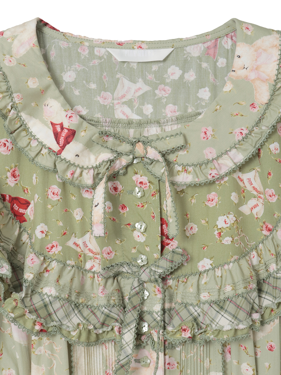 バラ園うさぎプリントパッチワークワンピース 詳細画像 アカ 13