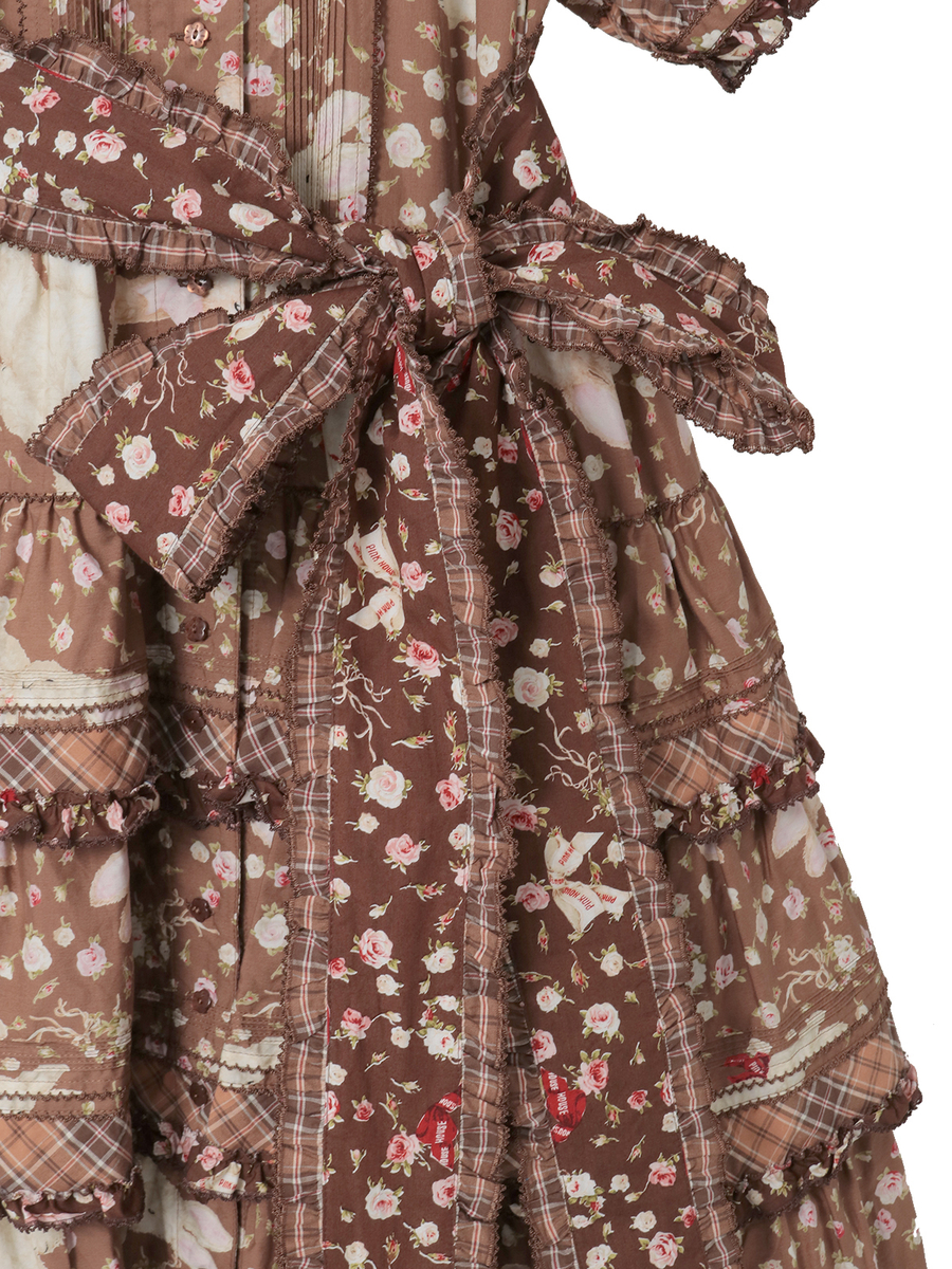 バラ園うさぎプリントパッチワークワンピース 詳細画像 アカ 16