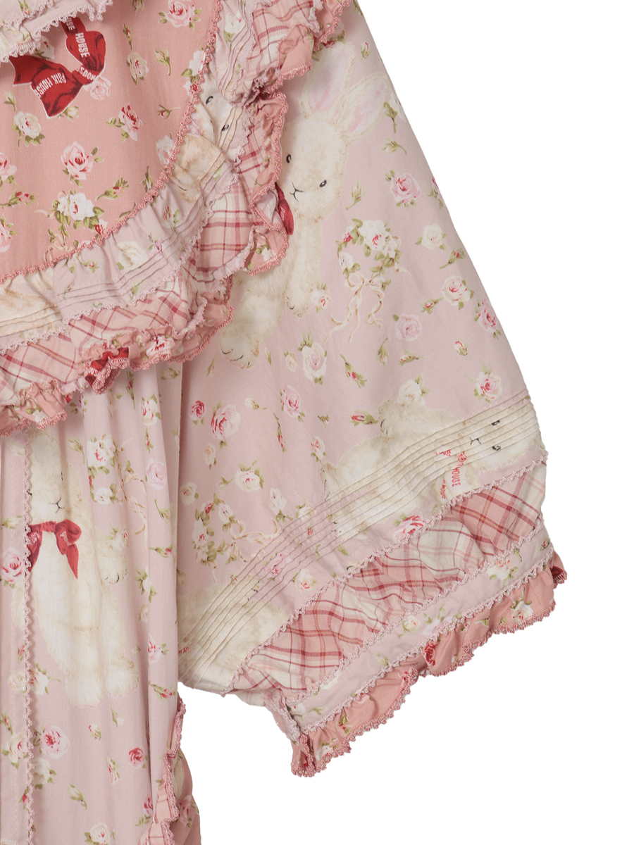 バラ園うさぎプリントパッチワークワンピース 詳細画像 アカ 4