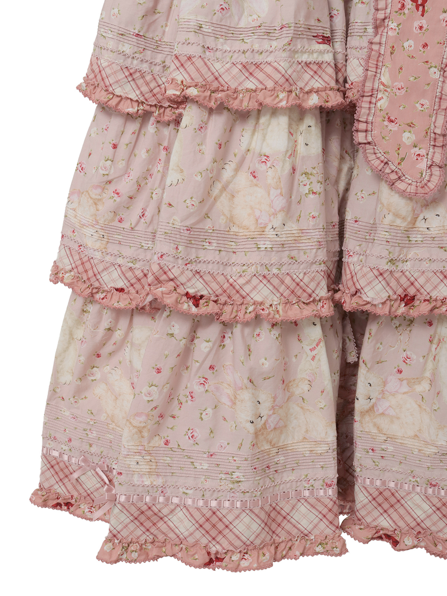 バラ園うさぎプリントパッチワークワンピース 詳細画像 アカ 5