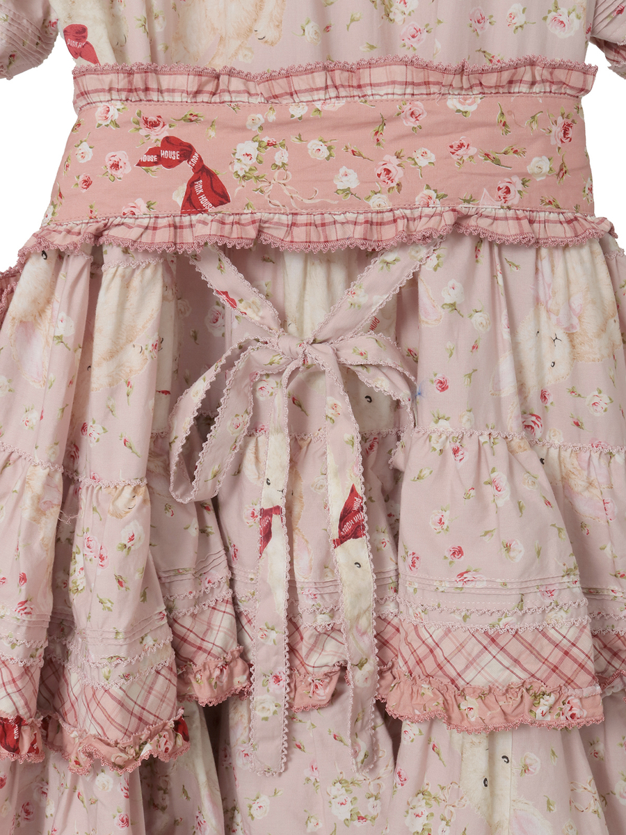 バラ園うさぎプリントパッチワークワンピース 詳細画像 アカ 7