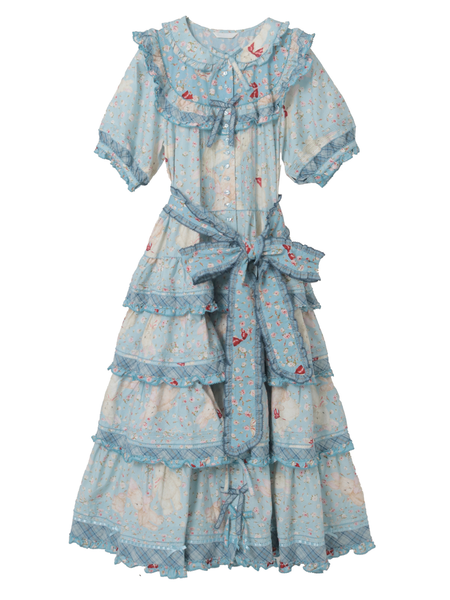 バラ園うさぎプリントパッチワークワンピース 詳細画像 ソライロ 1