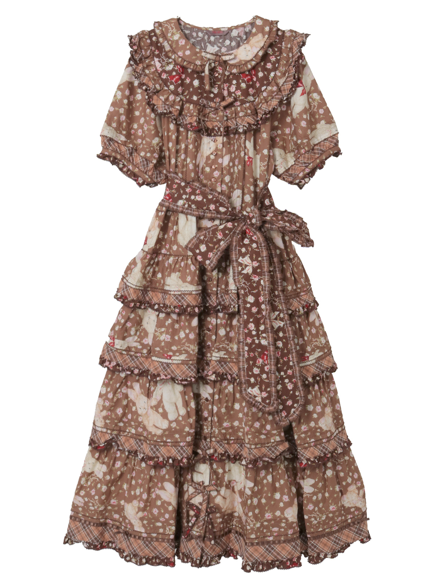 バラ園うさぎプリントパッチワークワンピース 詳細画像 ショコラ 1