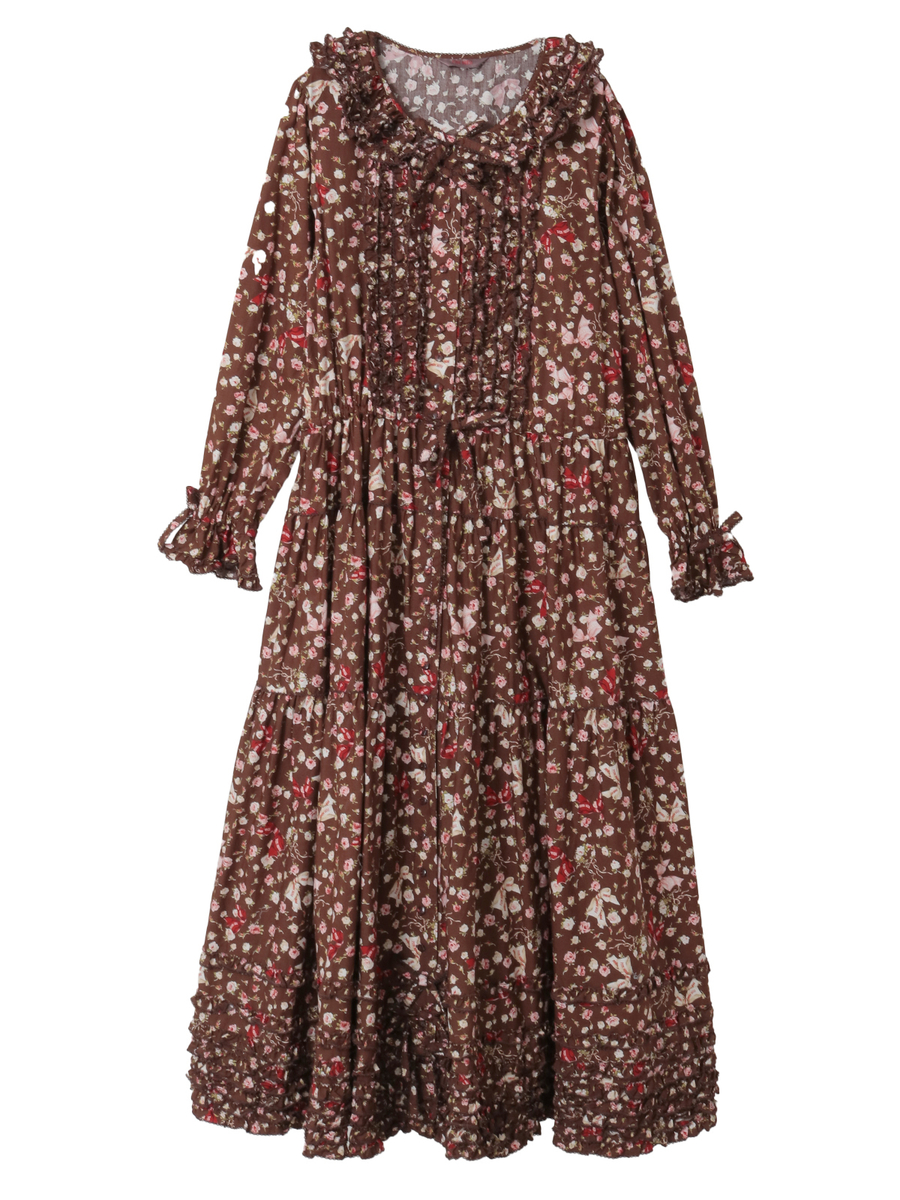 バラとリボンプリントワンピース 詳細画像 ビターチョコレート 1