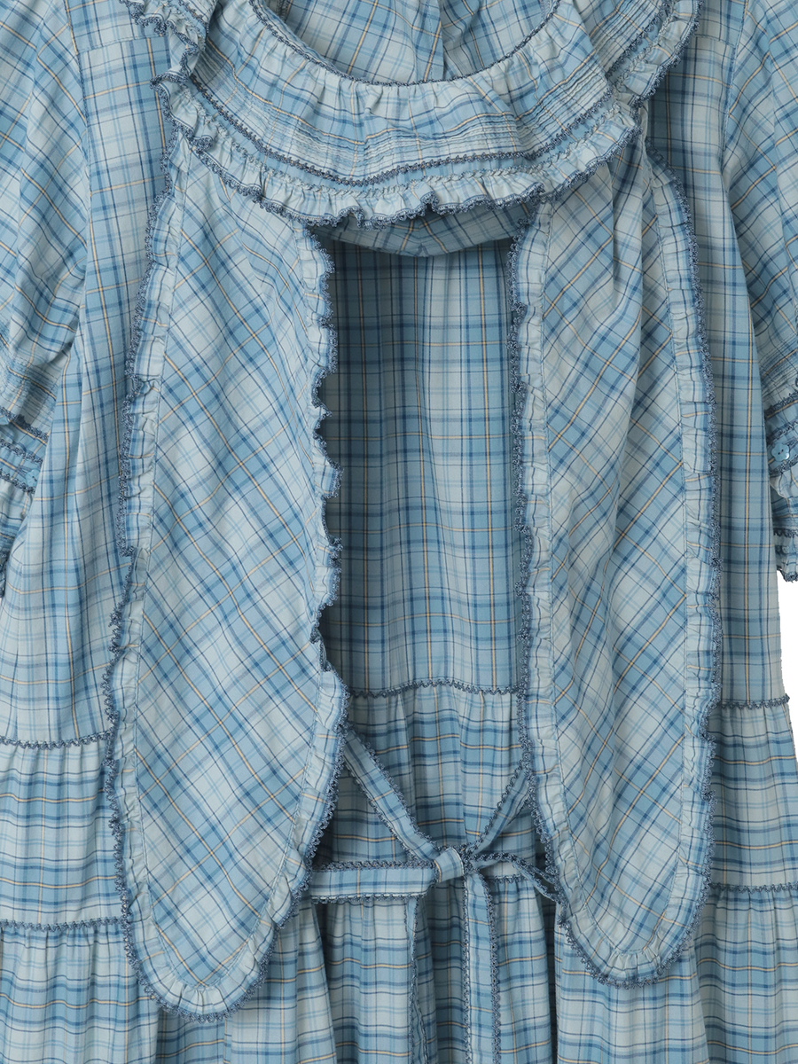 うさぎの耳フード付きオリジナルチェックワンピース 詳細画像 ブルー系 11
