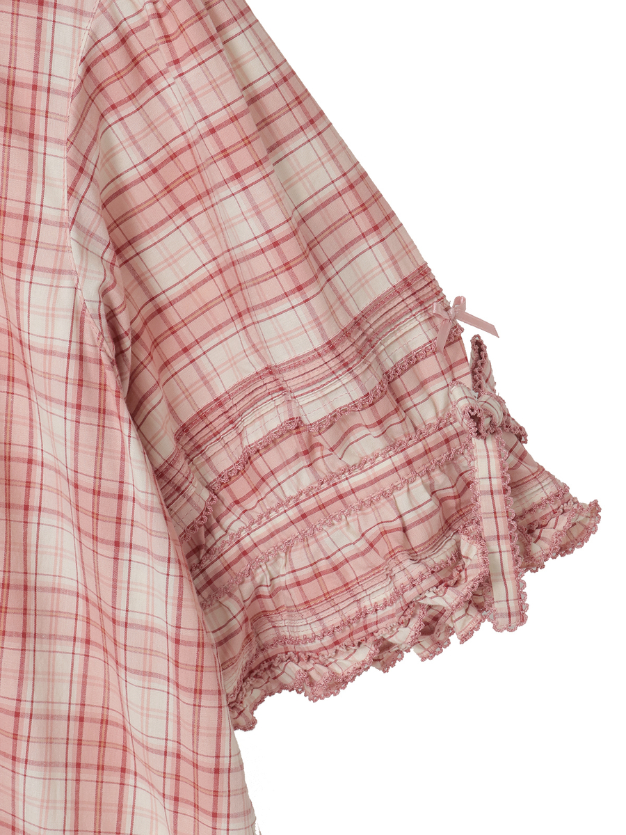 うさぎの耳フード付きオリジナルチェックワンピース 詳細画像 ブルー系 4