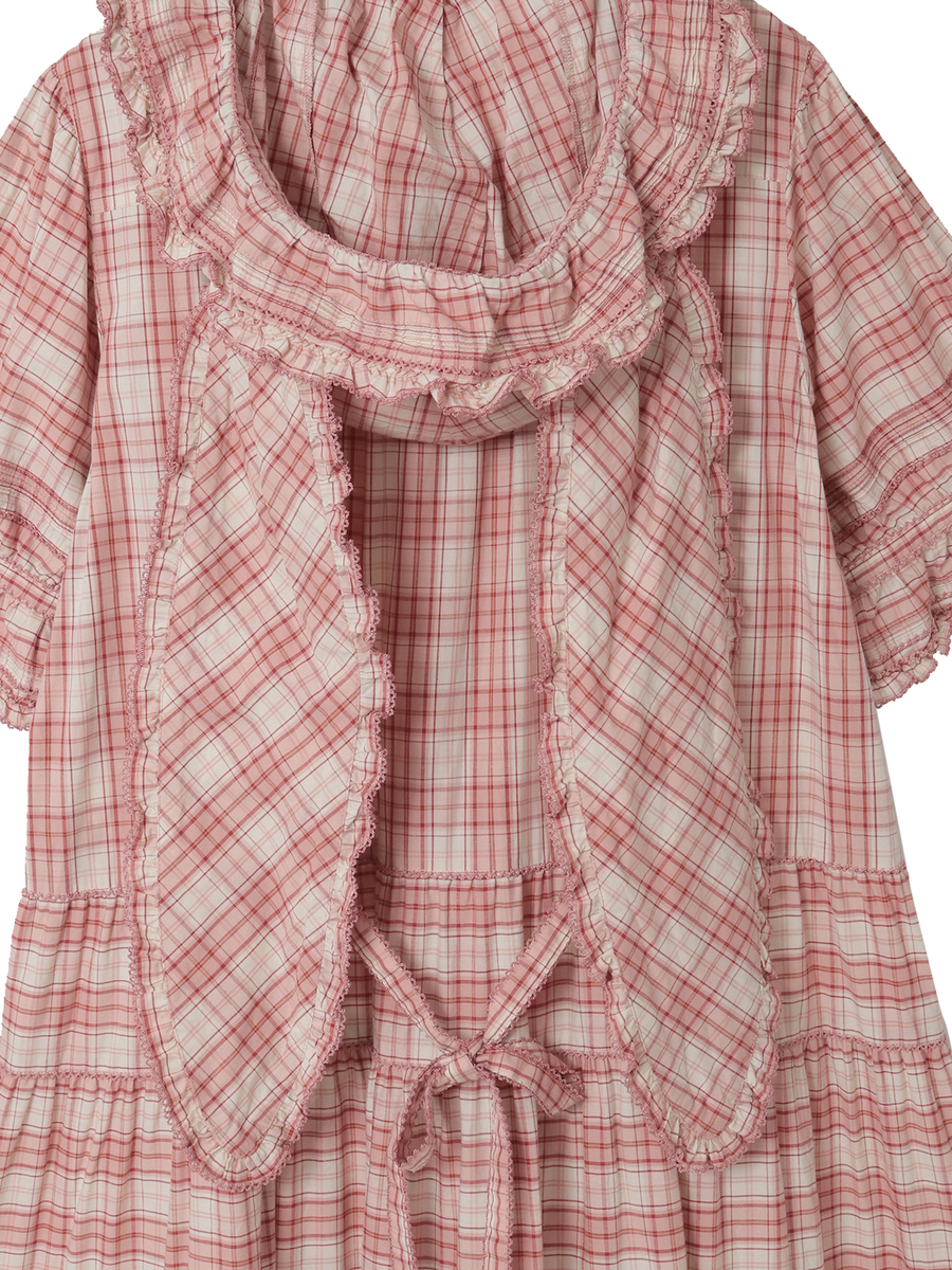 うさぎの耳フード付きオリジナルチェックワンピース 詳細画像 ブルー系 6