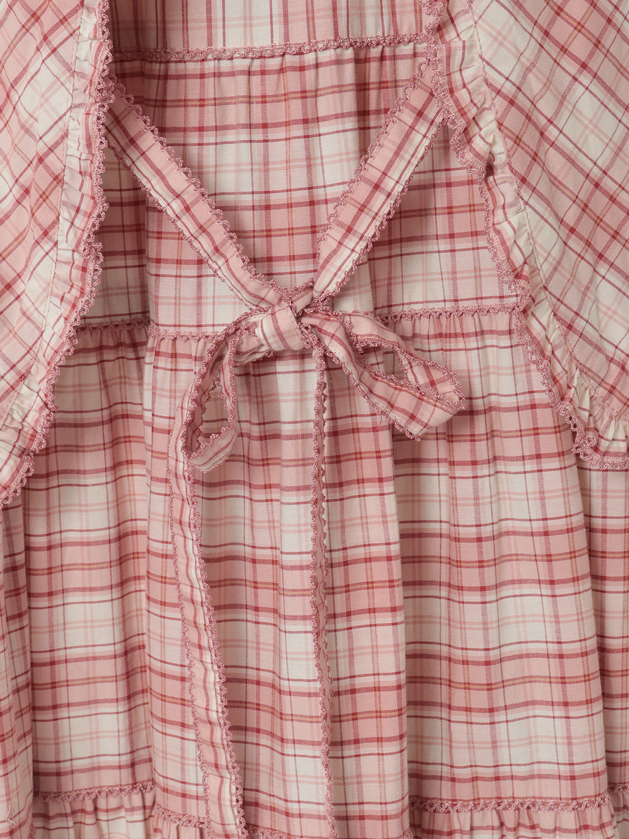 うさぎの耳フード付きオリジナルチェックワンピース 詳細画像 ブルー系 7