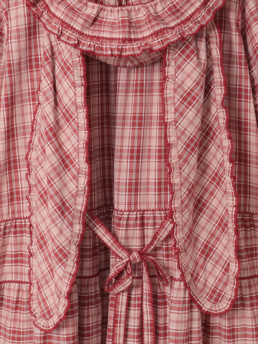 うさぎの耳フード付きオリジナルチェックワンピース 詳細画像 ブルー系 9