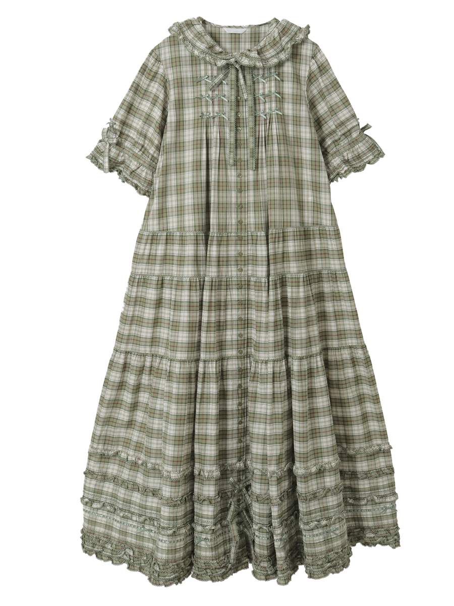 うさぎの耳フード付きオリジナルチェックワンピース｜ピンク