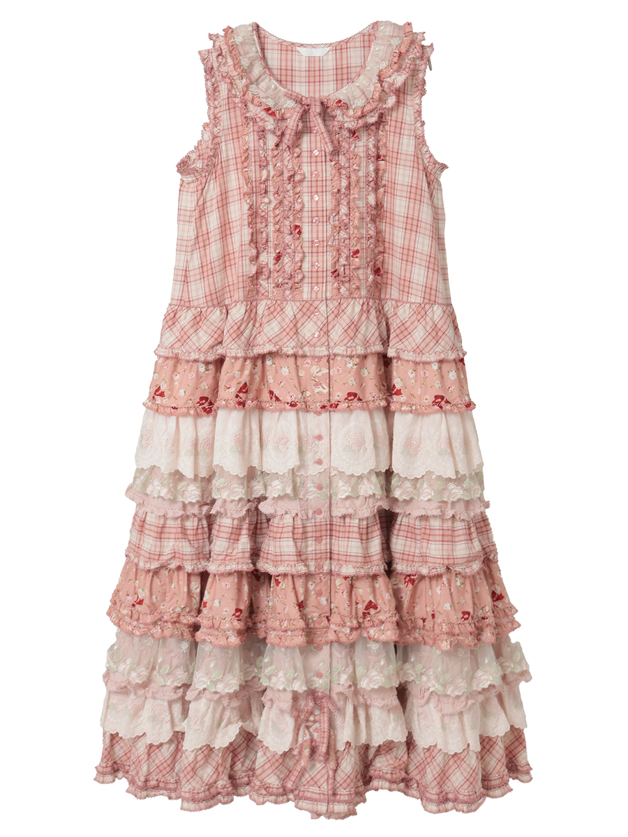 ローズレース使いミックスパッチワークワンピース 詳細画像 ハッカ系 1