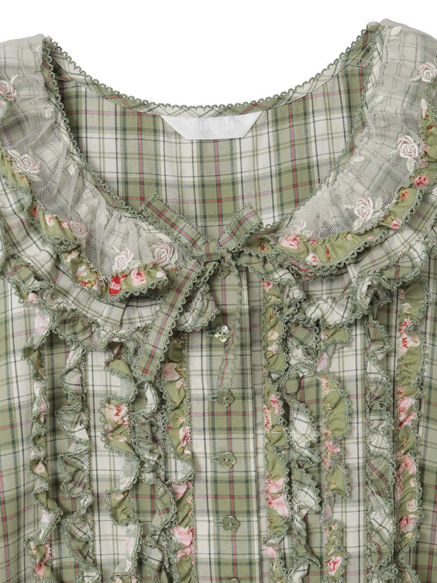 ローズレース使いミックスパッチワークワンピース 詳細画像 ハッカ系 11