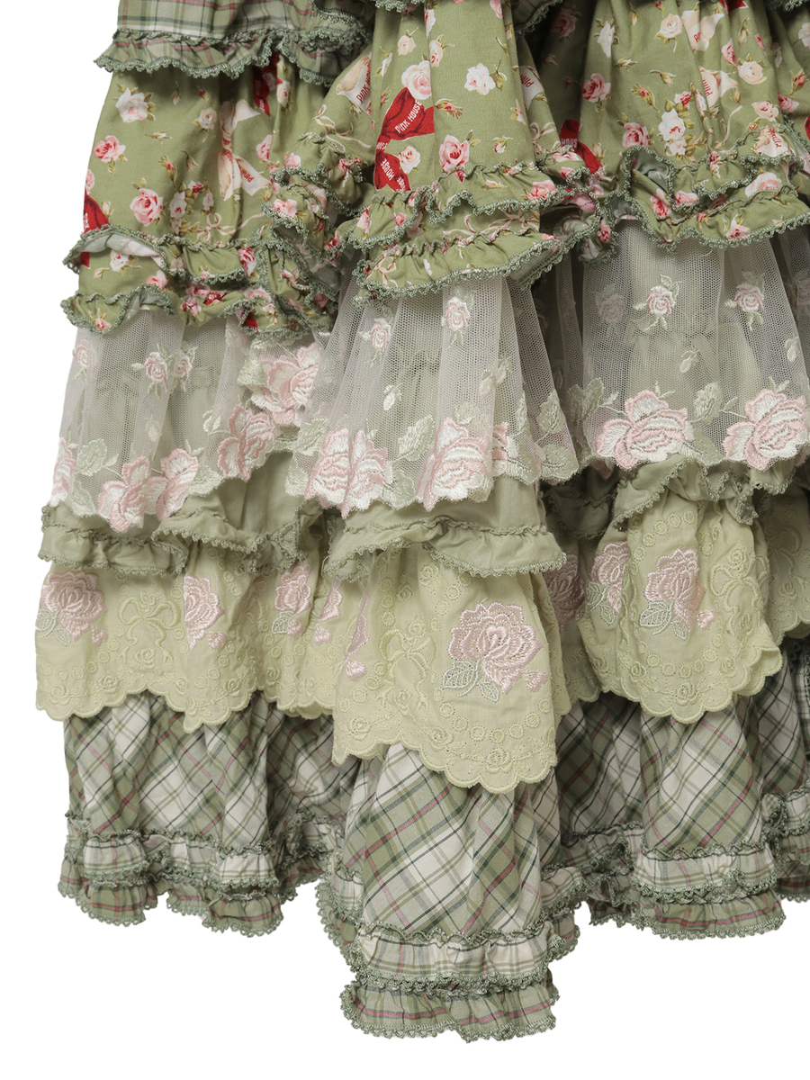 ローズレース使いミックスパッチワークワンピース 詳細画像 ハッカ系 12