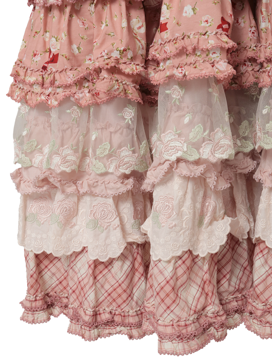 ローズレース使いミックスパッチワークワンピース 詳細画像 ハッカ系 5