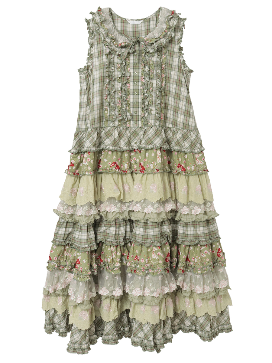 ローズレース使いミックスパッチワークワンピース 詳細画像 ハッカ系 1