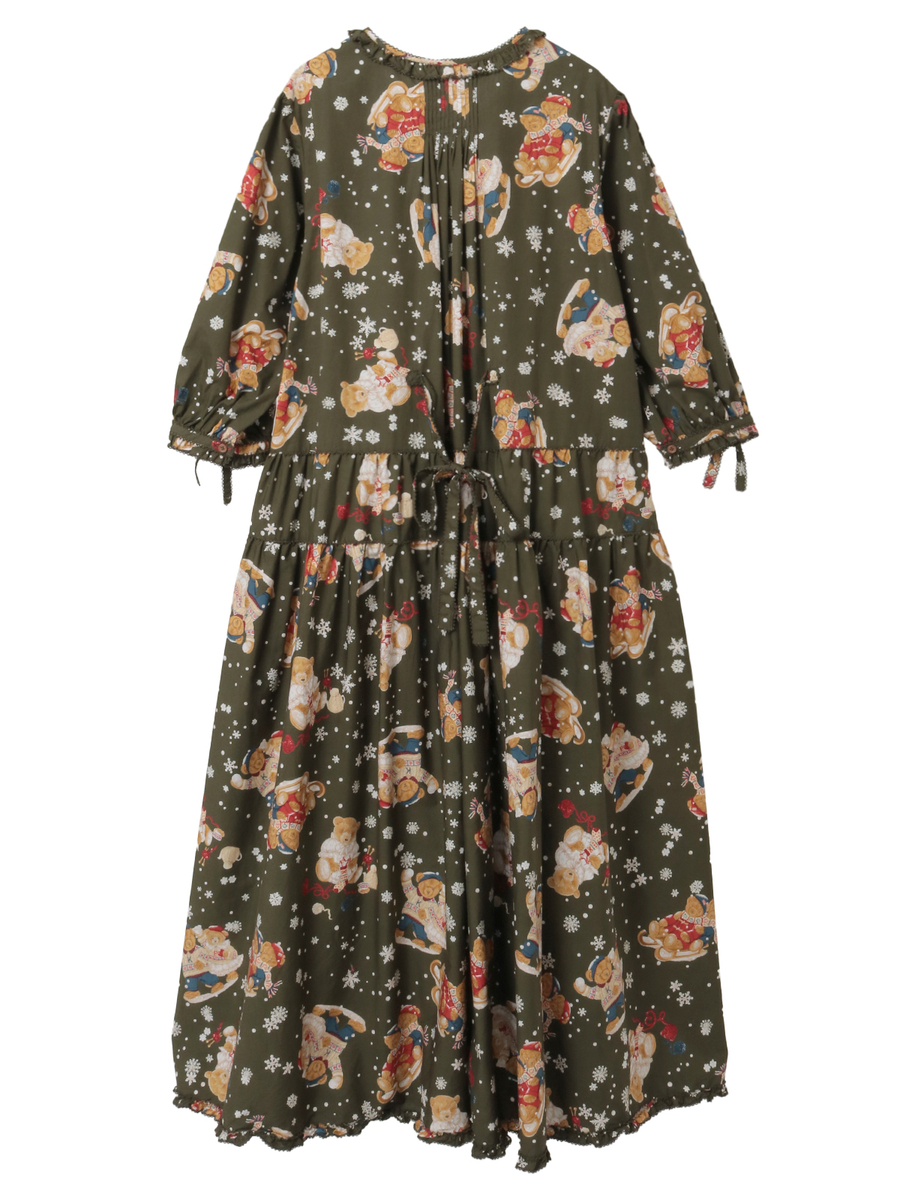 三つ子のくまの冬支度プリントワンピース 詳細画像 クロ 2