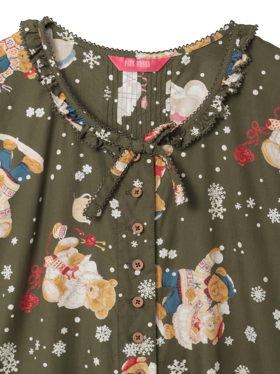 三つ子のくまの冬支度プリントワンピース 詳細画像 クロ 3