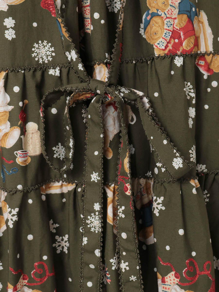 三つ子のくまの冬支度プリントワンピース 詳細画像 クロ 6