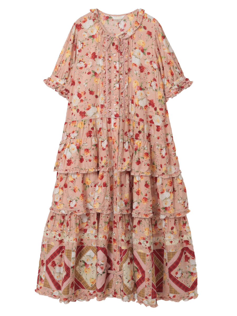 ジョセフィーヌプリントパッチワークワンピース 詳細画像 クロ 1