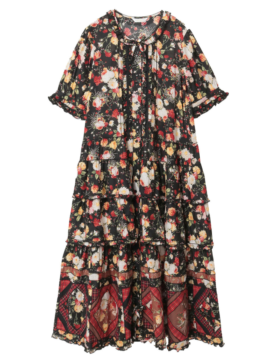 ジョセフィーヌプリントパッチワークワンピース 詳細画像 クロ 1