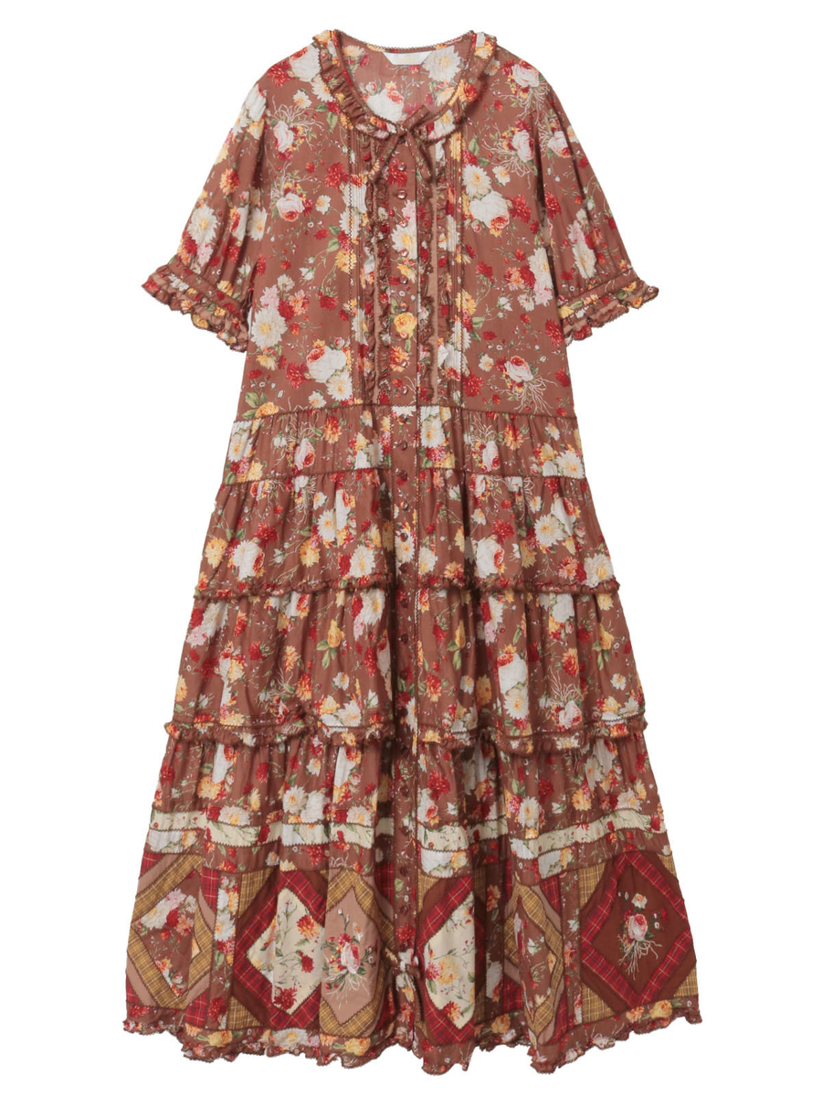 ジョセフィーヌプリントパッチワークワンピース 詳細画像 ブラウン 1