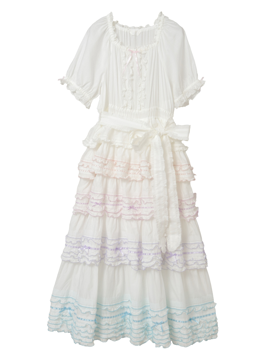 配色フリル使いワンピース 詳細画像 シロ 1