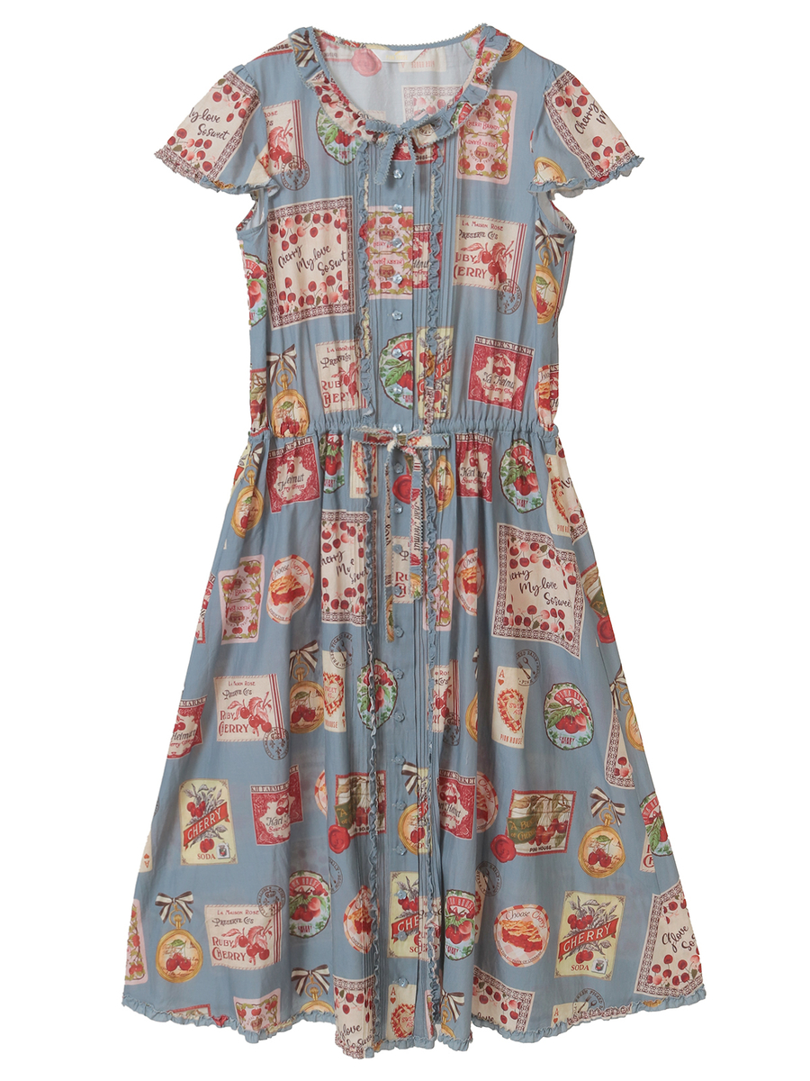 チェリープリントミディワンピース 詳細画像 ブルーグレー 1