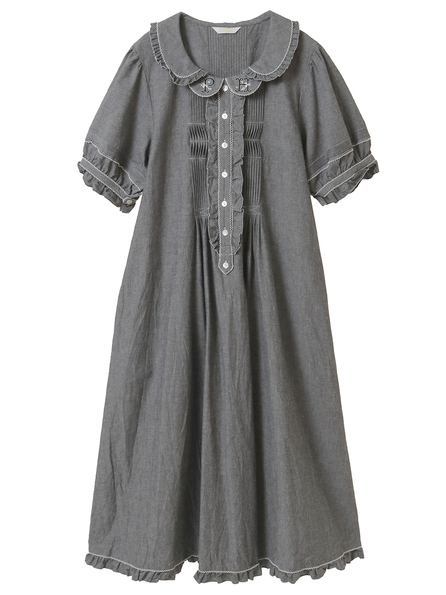 ロゴ刺繍ダンガリーワンピース 詳細画像 クロ 1