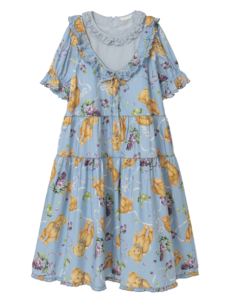 くま葡萄プリントミディワンピース