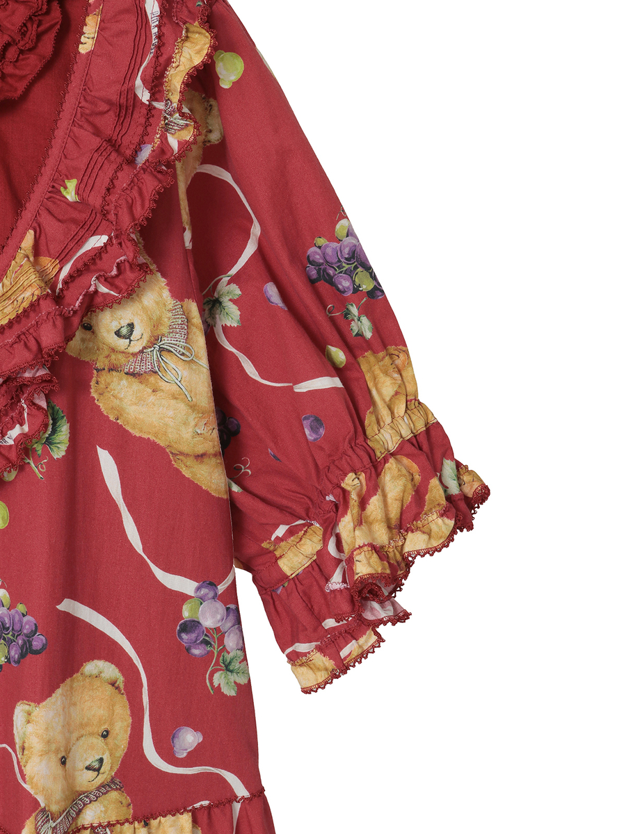 くま葡萄プリントミディワンピース 詳細画像 ブルー 4