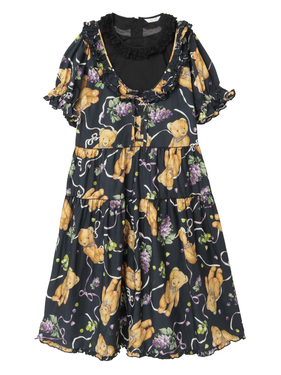 くま葡萄プリントミディワンピース 詳細画像 クロ 1
