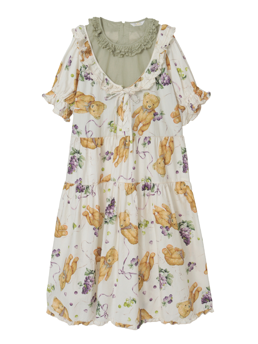 くま葡萄プリントミディワンピース 詳細画像 キナリ 1