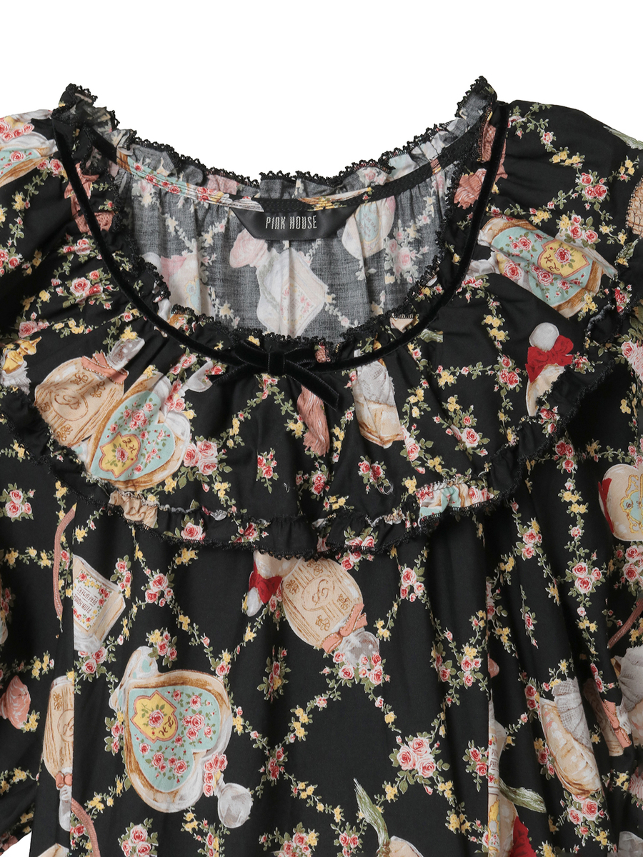 パフュームプリントミディワンピース 詳細画像 クロ 3