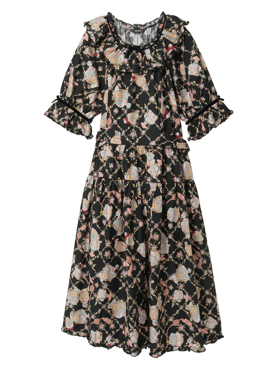 パフュームプリントミディワンピース 詳細画像 クロ 1