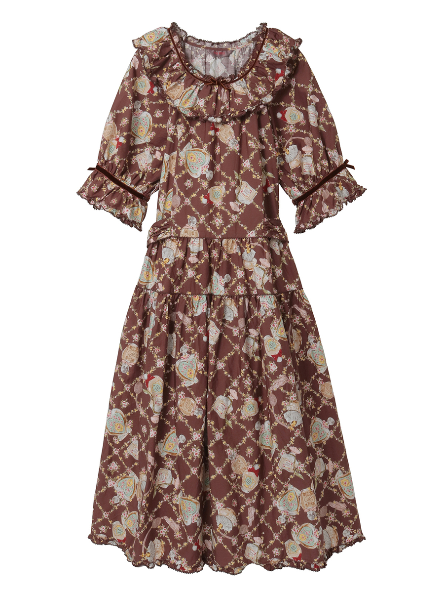 パフュームプリントミディワンピース 詳細画像 チョコレート 1