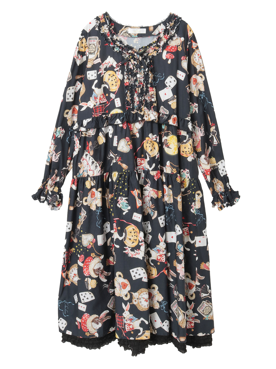 ハロウィーンワンダーランドプリントミディワンピース 詳細画像 クロ 1