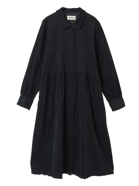 【美品】ピンクハウス シャツワンピース ブラックデニム ロールアップ 刺繍パッチ セール】 いるか刺繍入りワンピース （ロング・マキシ丈