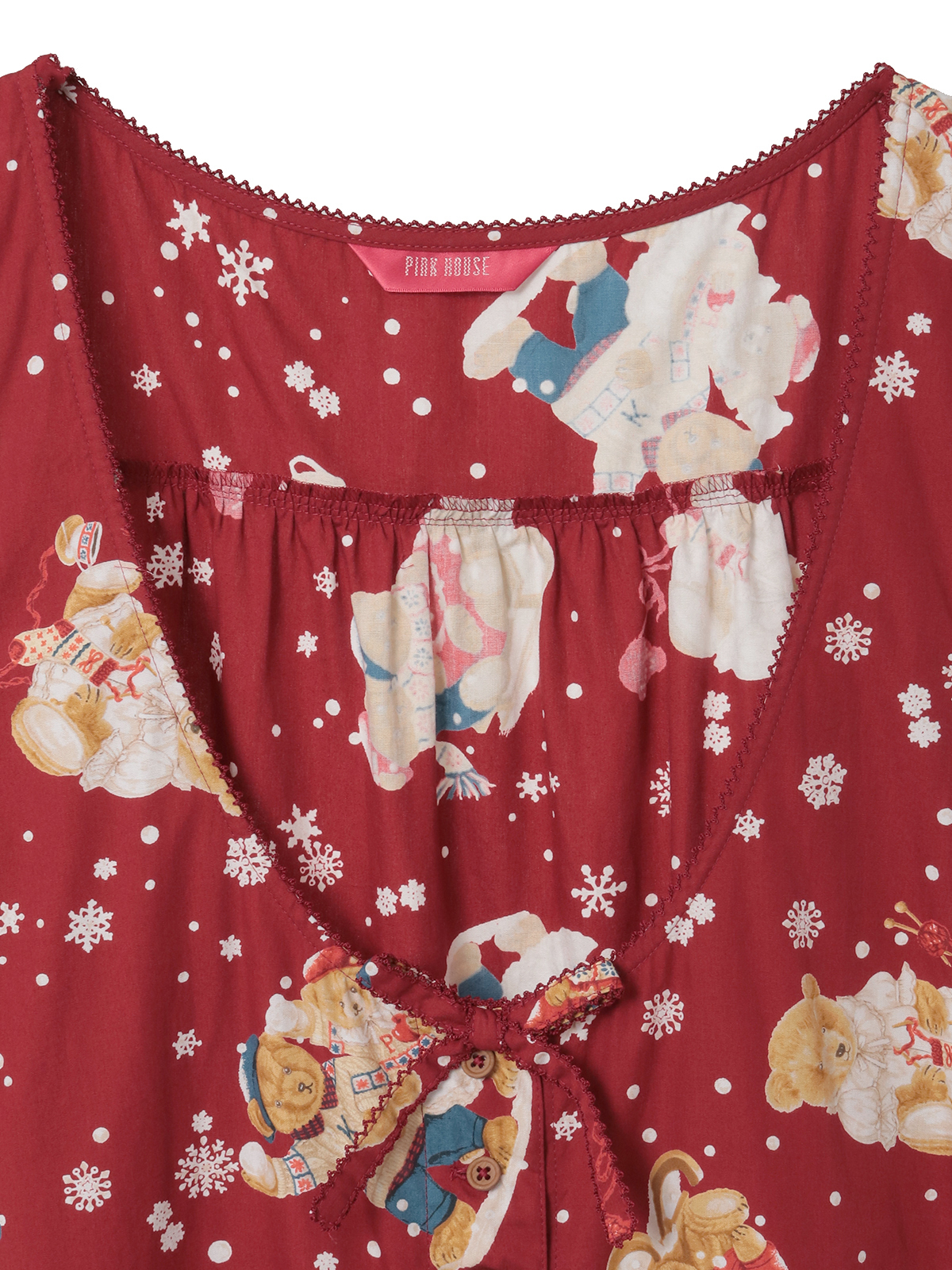 三つ子のくまの冬支度プリントミディワンピース｜ピンクハウス