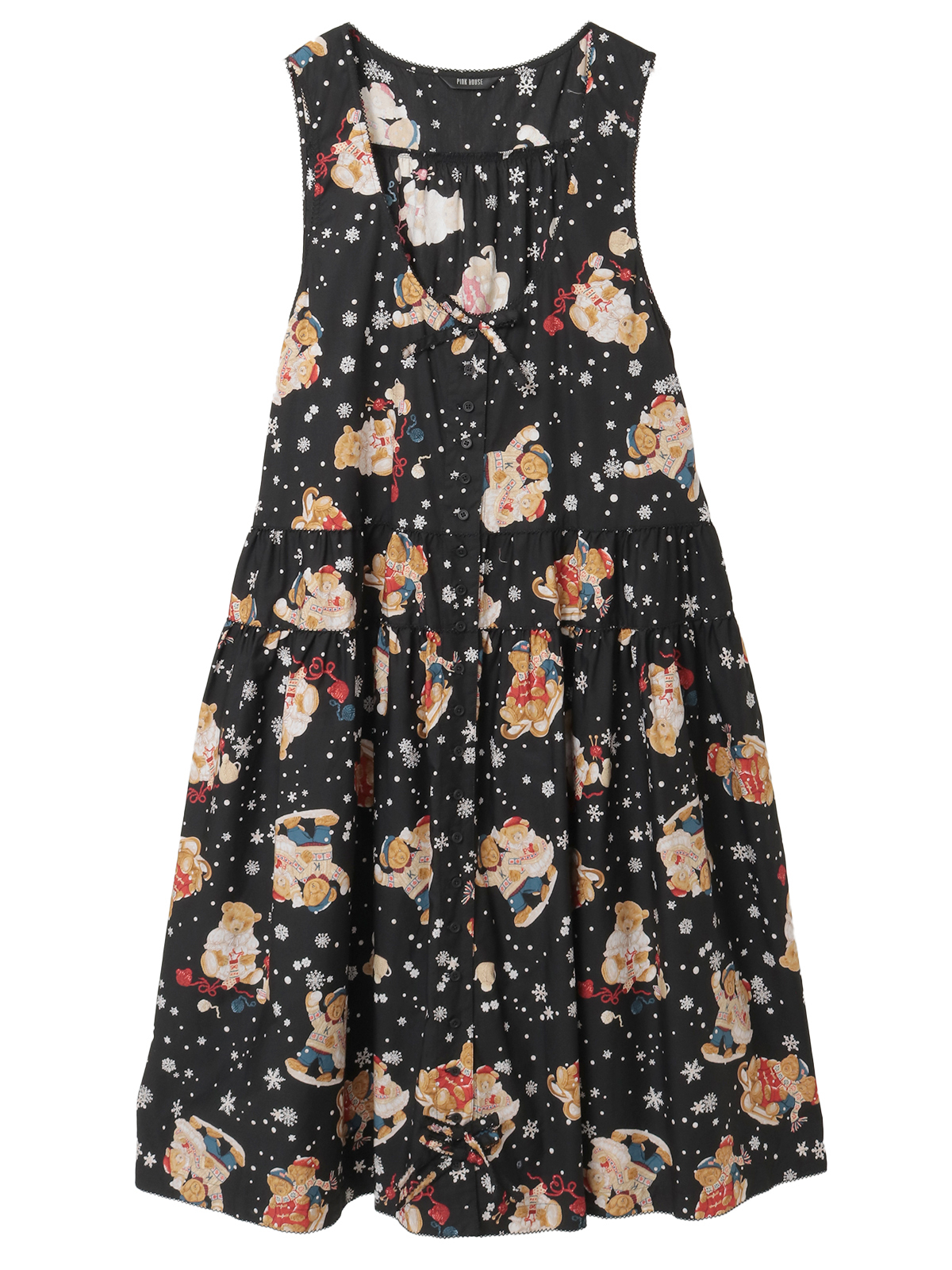 三つ子のくまの冬支度プリントミディワンピース｜ピンクハウス