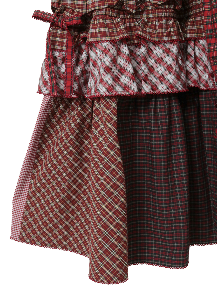 タータンチェックパッチワークワンピース 詳細画像 アカ系 5