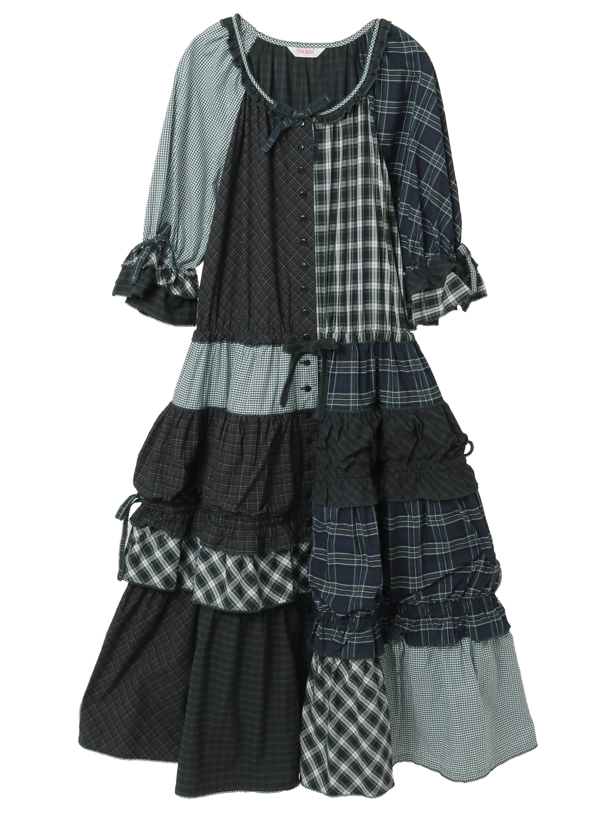 タータンチェックパッチワークワンピース｜ピンクハウス